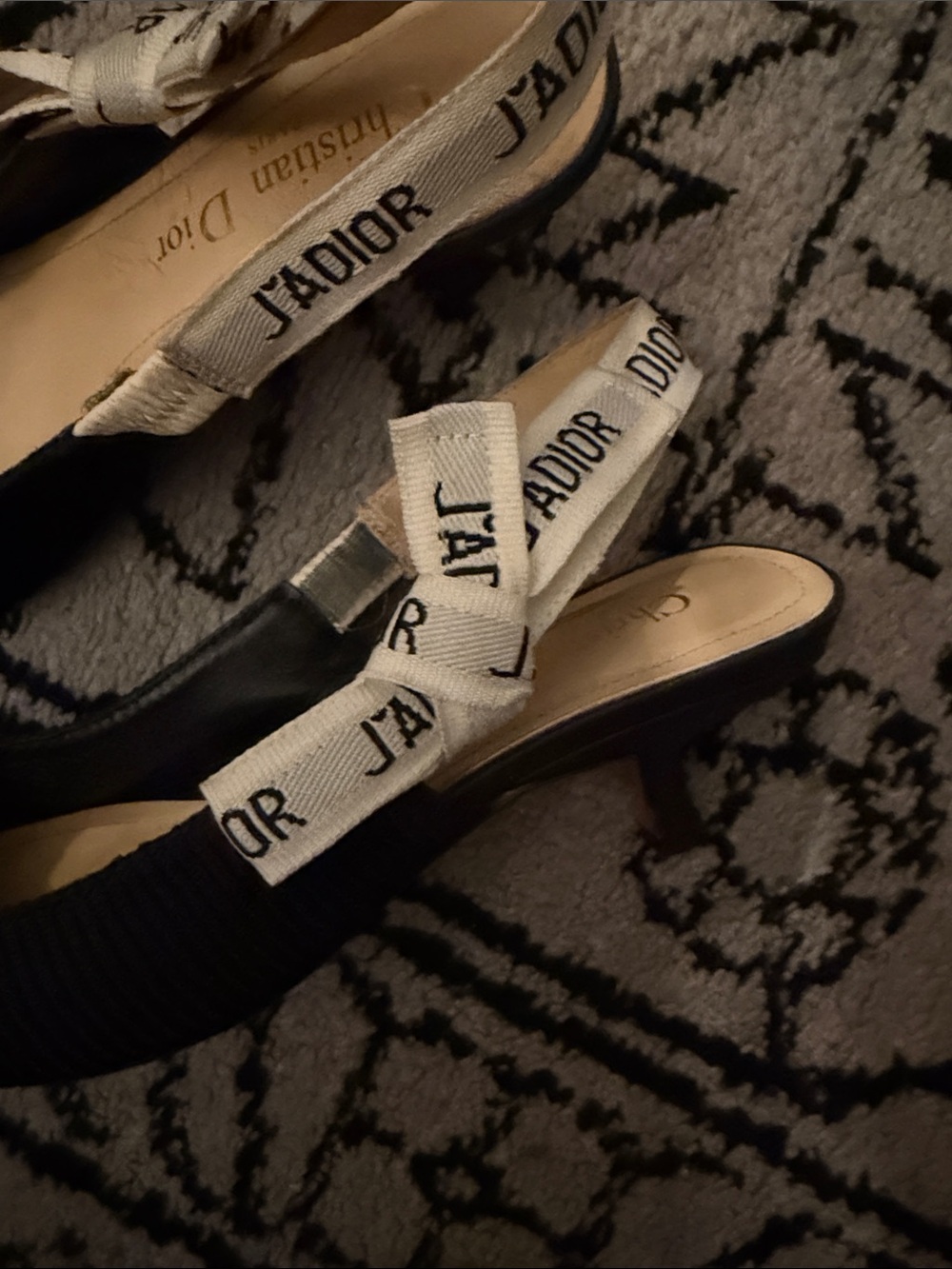 Dior j’adior Black Pointed-Toe Slingback Flats with Logo Ribbon - Picture 2 of 6